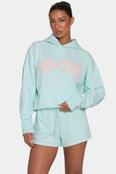 Oversized Applique Hoodie in Peppermint Polka Dot