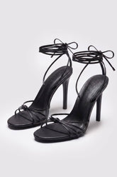 Lace-Up Heeled Sandal in Black