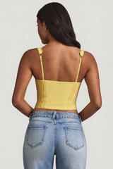 Plunge-Neck Scalloped Corset Top in Pastel Yellow