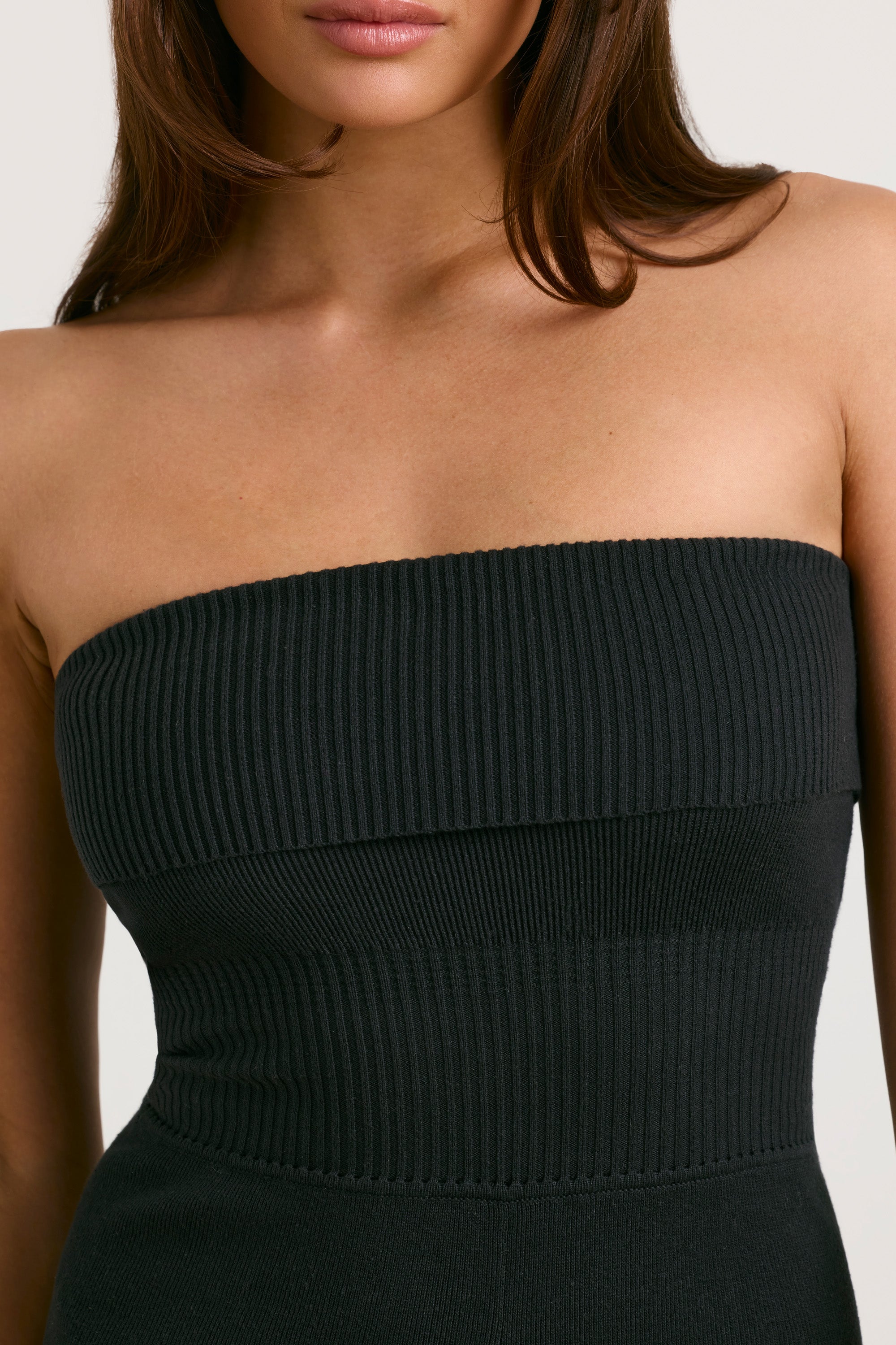 Chunky Knit Bandeau Kick Flare Jumpsuit in Black